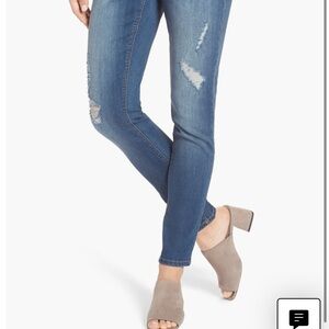 1822 Denim Women's Maternity Distressed Skinny Jeans in Blue